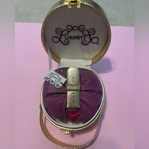 Louvett Pink Satin Fabric Watch Gold Tone NWT Includes Gold Box Case - Picture 5 of 13